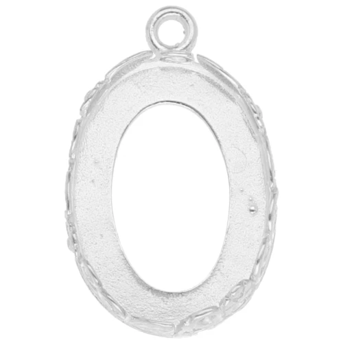 Castone pendente ovale - floreale - per cabochon 18 x13 mm - Argento 925 x1