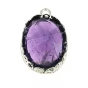 Castone pendente ovale - floreale - per cabochon 18 x13 mm - Argento 925 x1