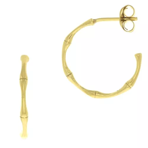 Orecchini cerchio effetto bambù 20 mm - Argento 925 Dorato x2