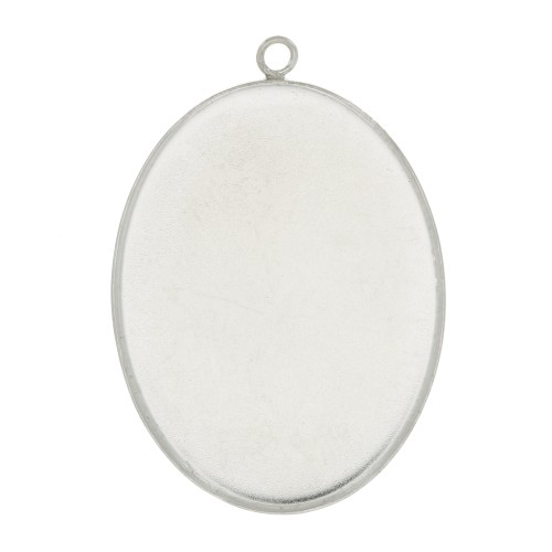 Pendente castone ovale per cabochon fondo piatto 40x30 mm - Argento 925 x1