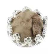 Castone tondo - corona - per cabochon 6 mm Placcatura argento fino x1