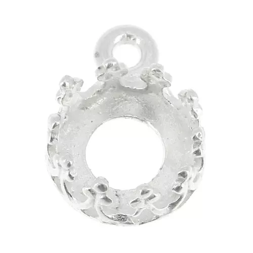 Castone pendente tondo - corona - per cabochon 6mm Placcatura argento fino x1