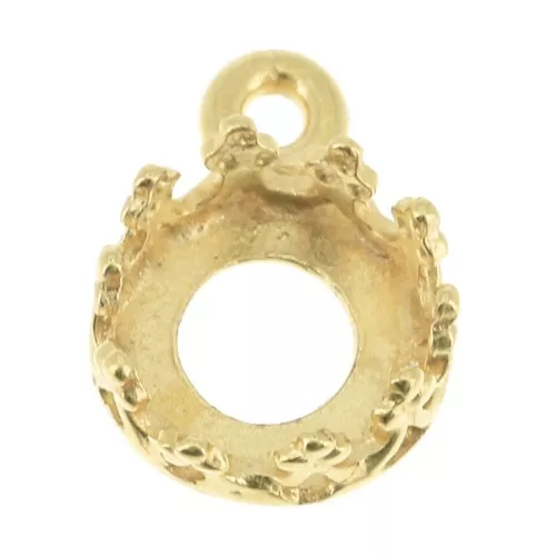 Castone pendente tondo - corona - per cabochon 6 mm Dorato con oro fino x1