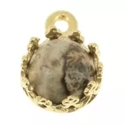 Castone pendente tondo - corona - per cabochon 6 mm Dorato con oro fino x1