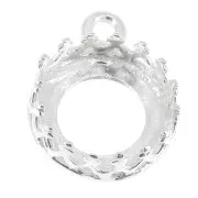 Castone pendente tondo - corona - per cabochon 8 mm Placcatura argento fino x1