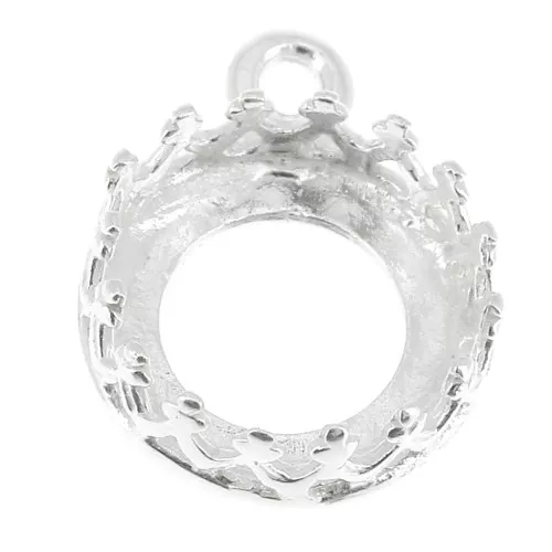 Castone pendente tondo - corona - per cabochon 8 mm Placcatura argento fino x1
