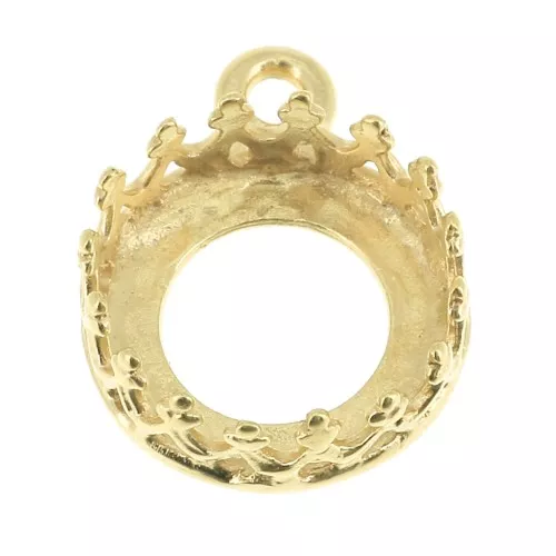 Castone pendente tondo - corona - per cabochon 8 mm Dorato con oro fino x1