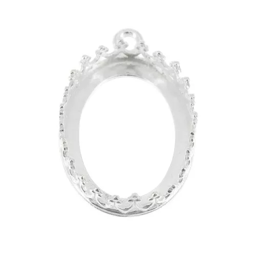 Castone pendente ovale - corona per cabochon 18x13mm Placcatura argento fino x1