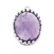 Castone pendente ovale - corona per cabochon 18x13mm Placcatura argento fino x1
