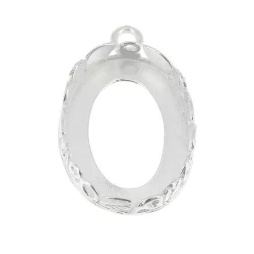 Castone pendente ovale -floreale per cabochon 18x13 mm Placcatura argento fino x1
