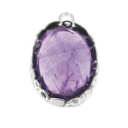 Castone pendente ovale -floreale per cabochon 18x13 mm Placcatura argento fino x1