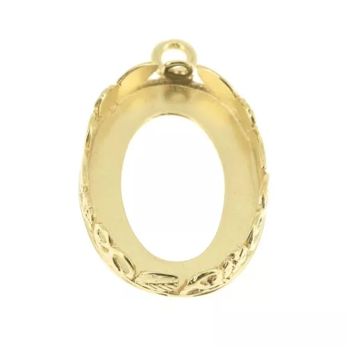 Castone pendente ovale -floreale per cabochon 18x13 mm Dorato con oro fino x1