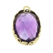 Castone pendente ovale -floreale per cabochon 18x13 mm Dorato con oro fino x1