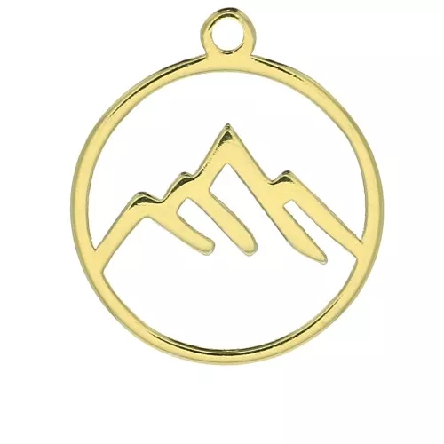 Ciondolo tondo scavato montagne 13 mm in Argento 925 Dorato x1