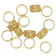 Perlina tubo lavorata 6.5x4 mm con foro grande 5 mm - Placcato oro 3 micron x1