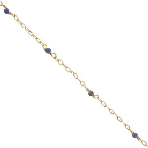 Catena Forzatina limata 2mm con Sodalite - Argento 925 Dorato con oro fino x50cm