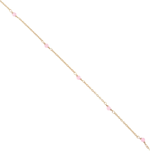 Catena Forzatina 2mm con pietre Quarzo rosa Argento 925 Dorato con oro fino x50cm