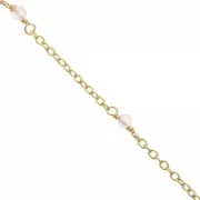 Catena Forzatina 2mm con pietre Quarzo rosa Argento 925 Dorato con oro fino x50cm