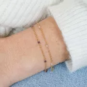 Catena Forzatina 2mm con pietre Quarzo rosa Argento 925 Dorato con oro fino x50cm