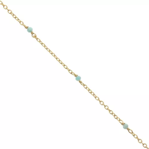 Catena Forzatina 2mm con pietre Amazzonite Argento 925 Dorato con oro fino x50cm