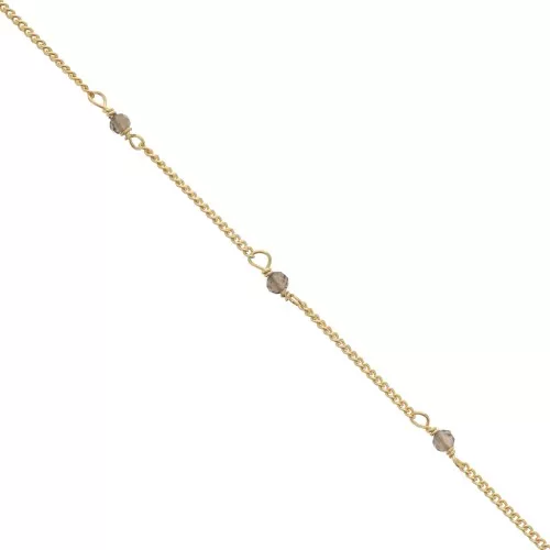 Catena Gourmette 2mm con quarzo fumato Argento 925 Dorato con oro fi x50cm