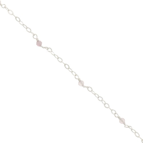 Catena forzatina limata 2 mm Pietre gemme sfaccetta Quarzo rosa -Argento 925 x50cm