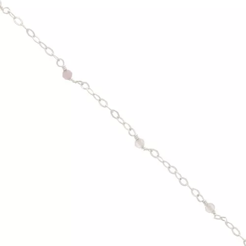 Catena forzatina limata 2 mm Pietre gemme sfaccetta Quarzo rosa -Argento 925 x50cm