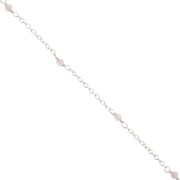 Catena a maglia Forzatina con perle sfaccettate da 2,5 mm in quarzo rosa - Argento 925, lunghezza 50 cm