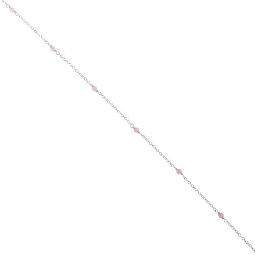 Catena a maglia Forzatina con perle sfaccettate da 2,5 mm in quarzo rosa - Argento 925, lunghezza 50 cm