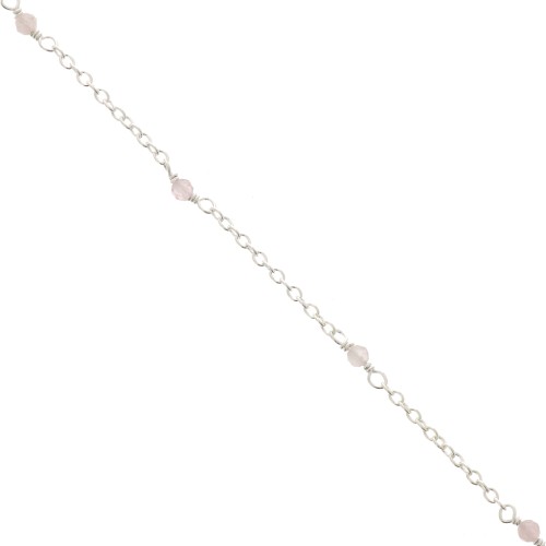 Catena maglia forzatina 2mm Pietre gemme sfaccettate Quarzo rosa Argento 925 x50cm
