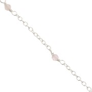 Catena a maglia Forzatina con perle sfaccettate da 2,5 mm in quarzo rosa - Argento 925, lunghezza 50 cm