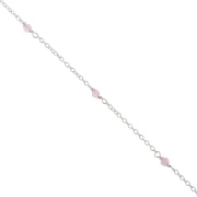 Catena a maglia Forzatina con perle sfaccettate da 2,5 mm in quarzo rosa - Argento 925, lunghezza 50 cm