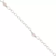 Catena maglia forzatina 2mm Pietre gemme sfaccettate Quarzo rosa Argento 925 x50cm