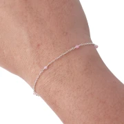 Catena a maglia Forzatina con perle sfaccettate da 2,5 mm in quarzo rosa - Argento 925, lunghezza 50 cm