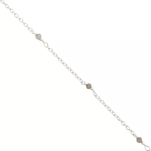 Catena maglia forzatina 2mm Pietre gemme sfaccettate Quarzo fumato Argent925 x50cm