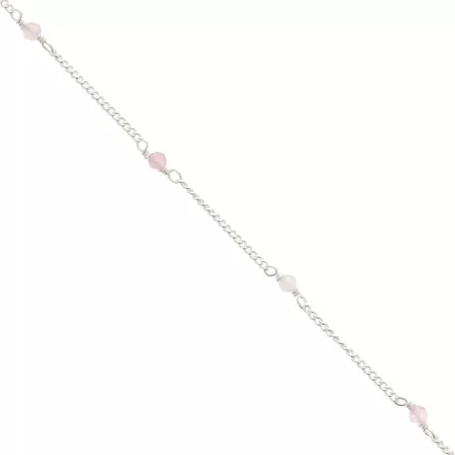 Catena Gourmette 2 mm - Pietre gemme sfaccettate Quarzo rosa - Argento 925 x50cm