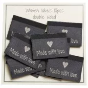 Kit di 10 etichette tessute da cucire 35x19 mm Made with love - Grigio