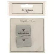 Kit di 10 etichette tessute da cucire - 35x19mm Made with love Grigio chiaro