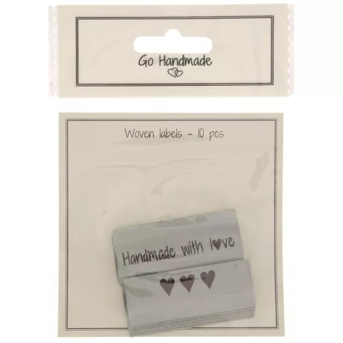 Kit di 10 etichette tessute da cucire doppia 50x11.5mm - Handmade with love Grigio