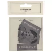 Kit di 10 etichette tessute da cucire 50x15 mm - Handmade - Grigio scuro - Beige