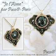 Cabochon rotondo di vetro di Puca® 25 mm Metallic Mat Green Spotted x1