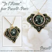 Cabochon rotondo di vetro di Puca® 25 mm Metallic Mat Green Spotted x1