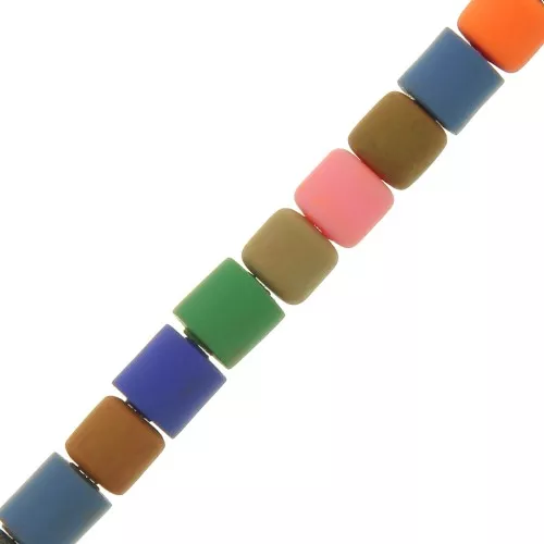 Perle tubi stile Heishi in pasta polimerica 6x6.2 mm - Multicolore - Fluo x40 cm