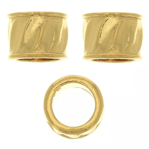 Perla tubo lavorata 5x7 mm con foro grande 5mm -Argento 925 Dorato con oro fino x1