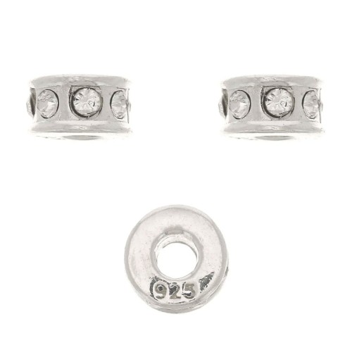 Perle rondelle strass 5 mm - Argento 925 - Cristallo x1