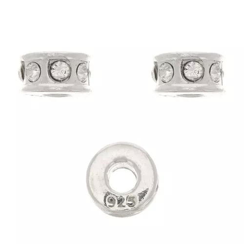 Perle rondelle strass 5 mm - Argento 925 - Cristallo x1