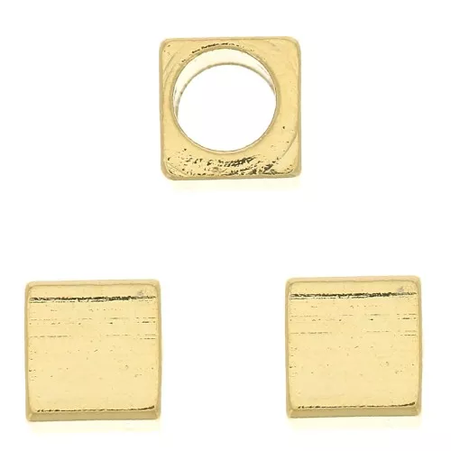 Perla cubo 4 mm - Dorato con oro fino x1