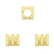 Perla cubo lavorata 3 mm - Dorato con oro fino x1