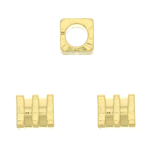 Perla cubo lavorata 3 mm - Dorato con oro fino x1