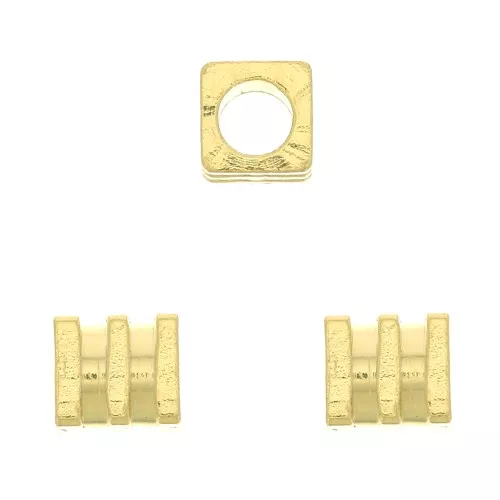 Perla cubo lavorata 3 mm - Dorato con oro fino x1